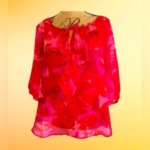 Ann Taylor LOFT sheer red pink floral ruffle front
SIZE Small